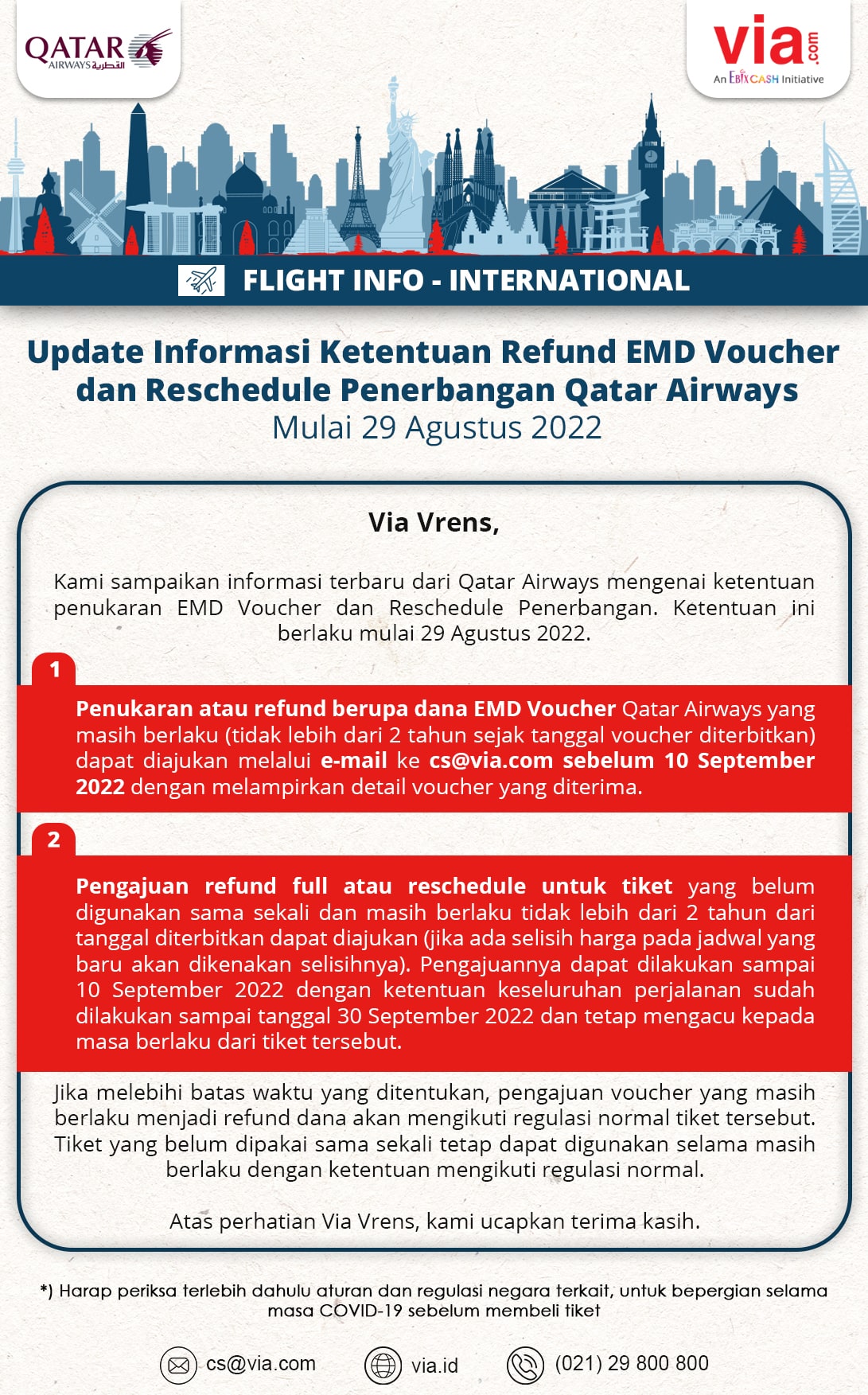 Update Informasi Ketentuan Refund EMD Voucher Qatar Airways