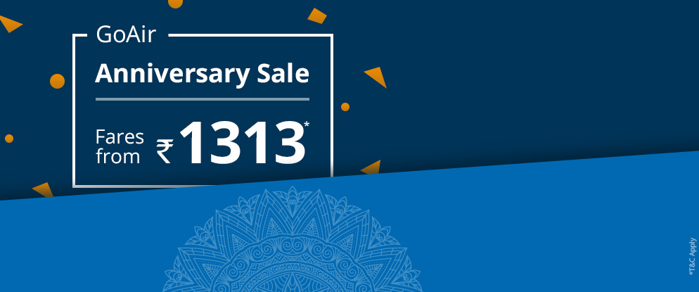 GoAir Anniversary Sale: Fares from INR 1313 Via.com